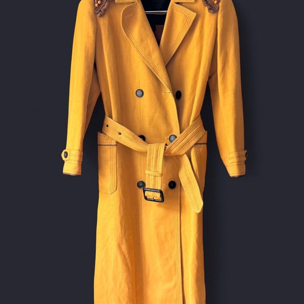 Burberry Women Yellow Trench Coat with Beads Details